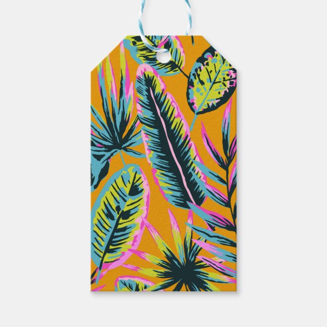 Hawaiianska Tropiska Blad Och Växter Tryck Mönster Presentetikett (Framsidan)
