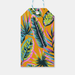 Hawaiianska Tropiska Löv Och Växter Tryckt Mönster Presentetikett