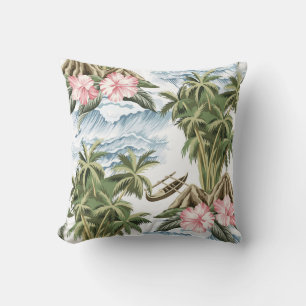 Hawaiianska vintagen, handflatan träd, båt, rosa kudde
