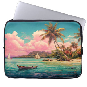 Hawaiianska vintagen, handflatan träd, båt, rosa laptop fodral