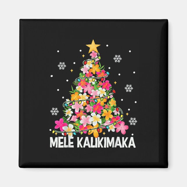 Hawaiianskt blomsterjulgran Mele Kalikimaka Jul Magnet (Framsidan)
