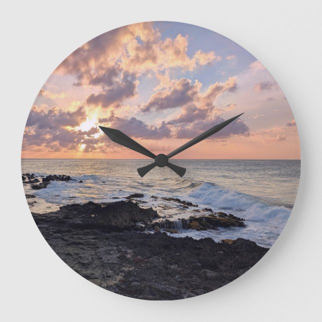 Hawaiianskt havslandskap med solnedgångsfoto  stor klocka (Framsida)