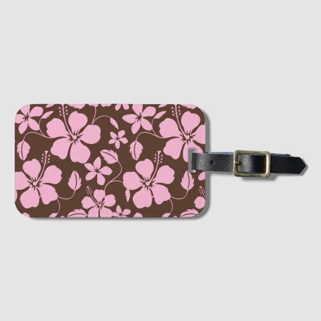 Hawaiianskt Hula (Hibiskus) BRUN/Rosa Bagagebricka (Framsida horisontal)