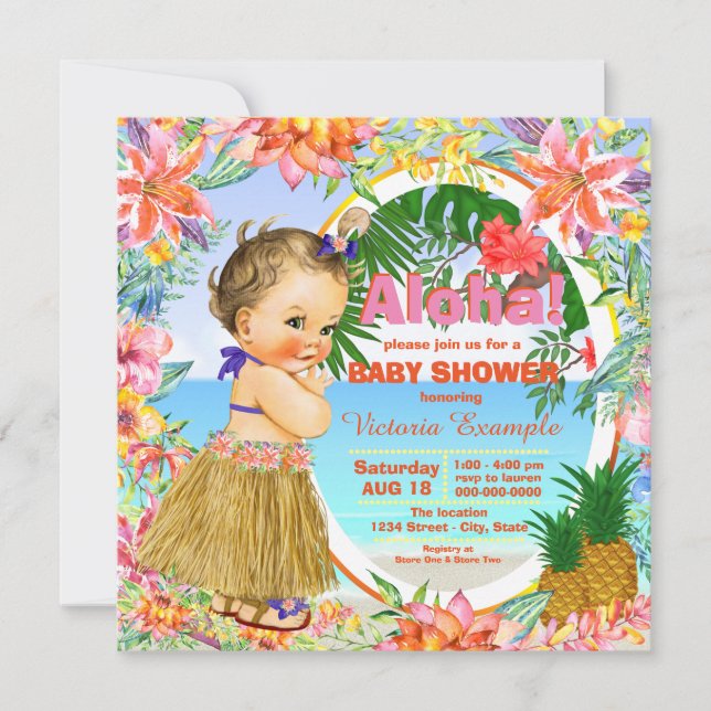 Hawaiianskt Luau-barnvårskalas Inbjudningar (Framsida)