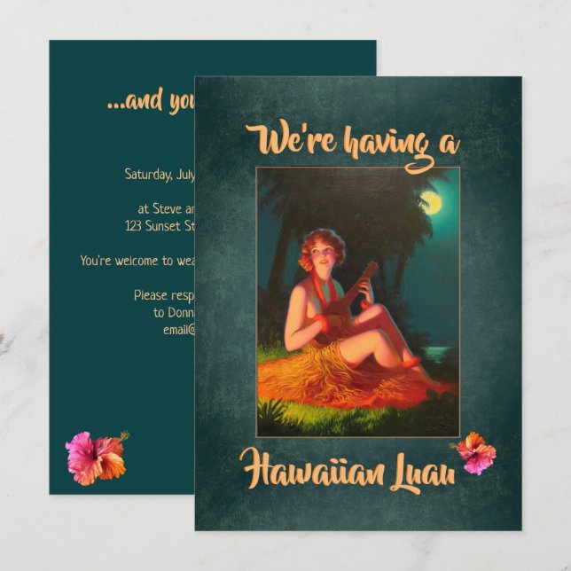 Hawaiianskt Luau-festinvitation Inbjudningar (Fram/baksida)