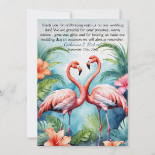 Hawaiianskt rosa flamingo hibiskusbröllop tack kort