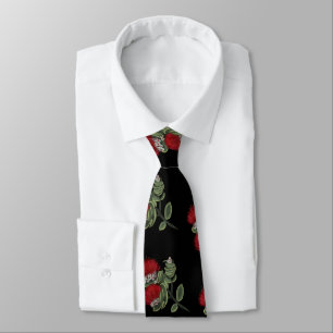 Hawaiianskt rött Lehua akvarell tropiskt blommotiv Slips