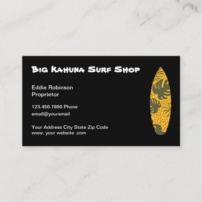 Hawaiianskt tema för surfingbutik visitkort (Framsida)