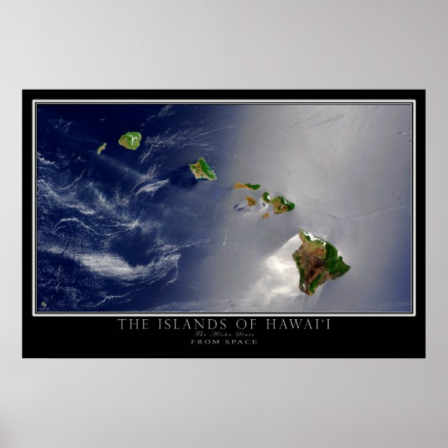 Hawaiiöarna från Space Satellite Karta Poster (Framsidan)