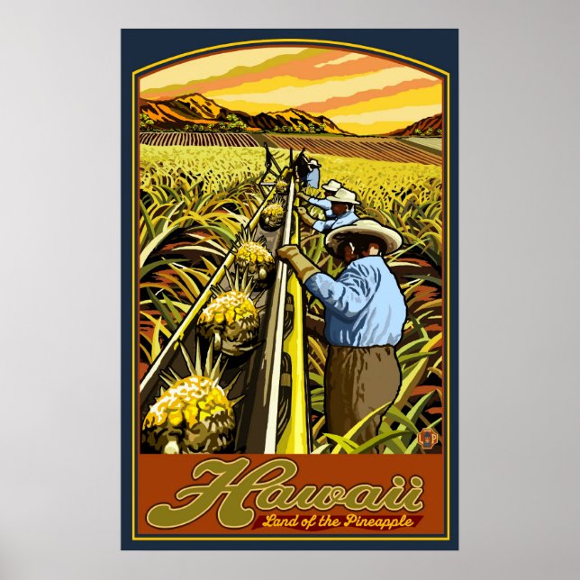Hawaiiöarna - Pineapple Harvest Travel Poster (Framsidan)