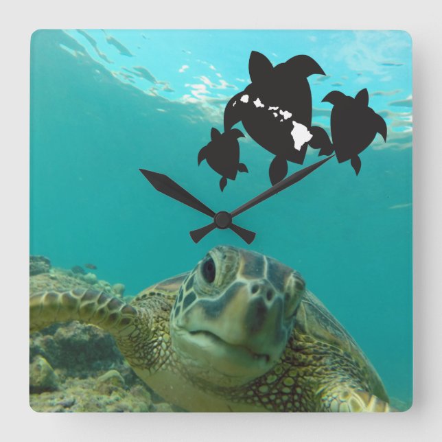 Hawaiiöarna Turtles Fyrkantig Klocka (Framsida)