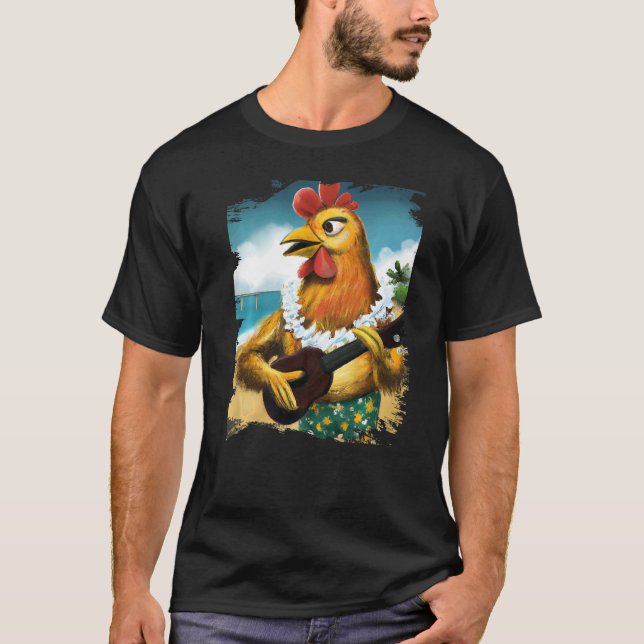 Hawaiisk Aloha Kyckling Spelar Ukulele Strand T Shirt (Framsida)
