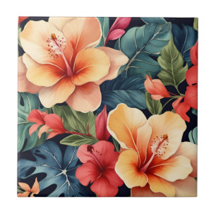 Hawaiisk Blommigt Hibiscus Flowers Kakelplatta