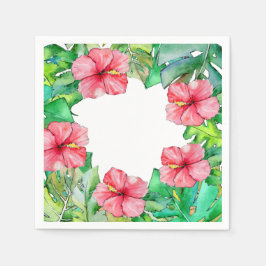 Hawaiisk Blommigt Rosa Hibiscus Tropical Löv Pappersservett