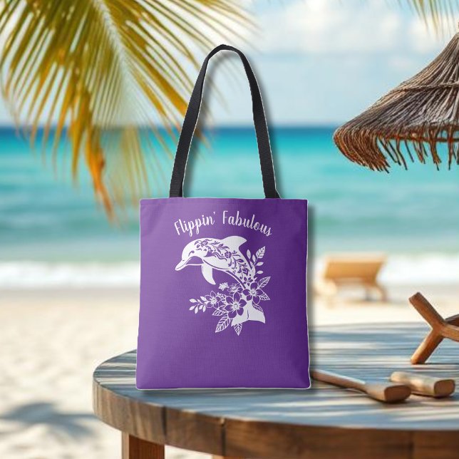 Hawaiisk delfinflippin' Fabulous-Lila Tygkasse (Hawaiian Dolphin, Flippin Fabulous, Islander Summer, Beach, Fisherman Trend Tote Purple)