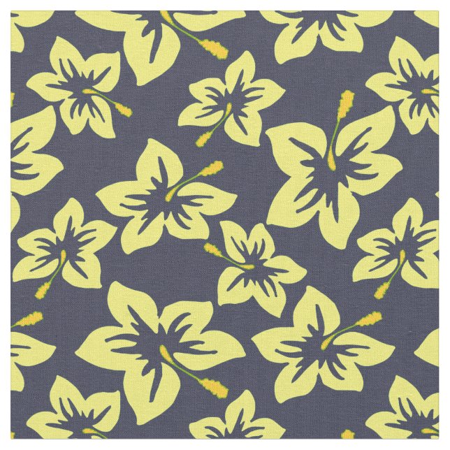 Hawaiisk Gult Hibiscus Blommigt Skriv ut Fabric Tyg (Närbild)