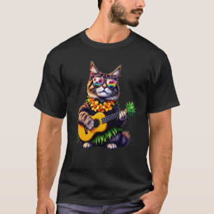 Hawaiisk Maine Coon Katt & Pineapple Ukulele Somma T Shirt