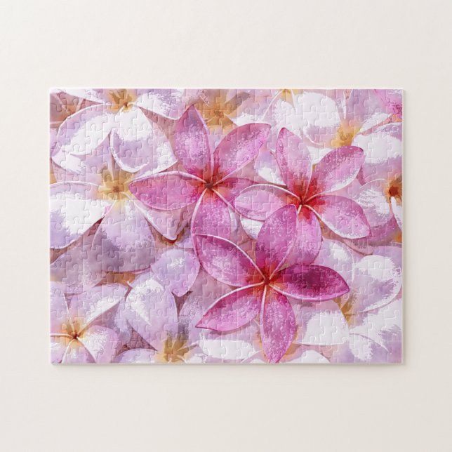 Hawaiisk plumeria Flower Watercolor Art Painting Pussel (Horisontell)