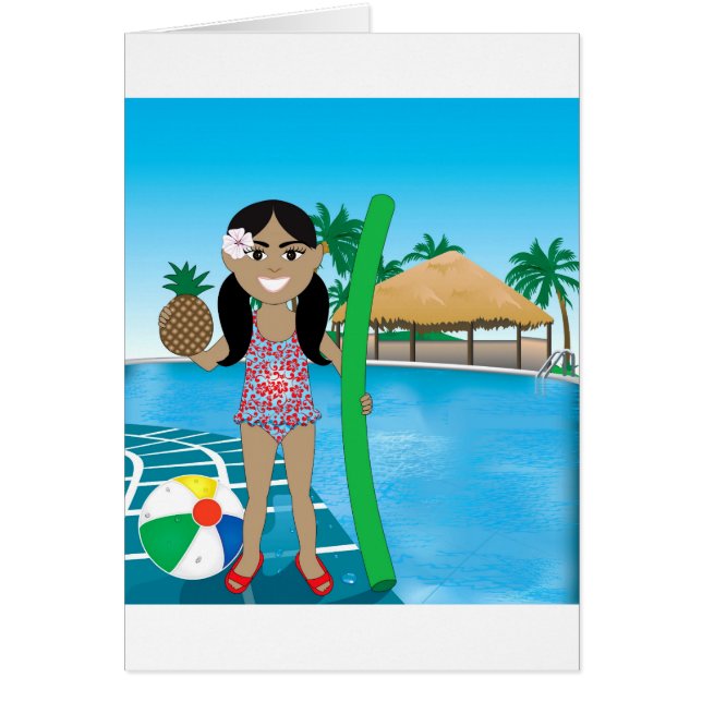 Hawaiisk Poolflicka Hälsningskort (Framsidan)