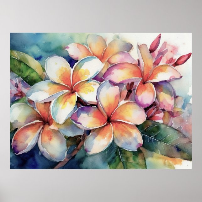 Hawaiisk Rosa Plumeria Träd Poster (Framsidan)