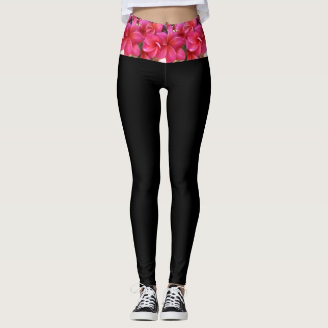 Hawaiisk rosa plumeria yoga leggings (Framsida)
