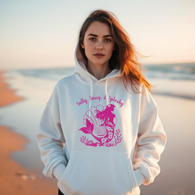 Hawaiisk Sjöjungfru-Salty, Sassy och Splashy Rosa T Shirt (Hawaiian Mermaid Salty Sassy Splashy, Fisherman Trend 2025, Summer, Beach, Coastal, For Her Hoodie)