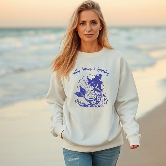 Hawaiisk Sjöjungfru-Salty, Sassy & Splashy Blue T Shirt (Hawaiian Mermaid, Salty Sassy Splashy, Fisherman Trend 2025, Coastal, Summer, Beach, For Her)