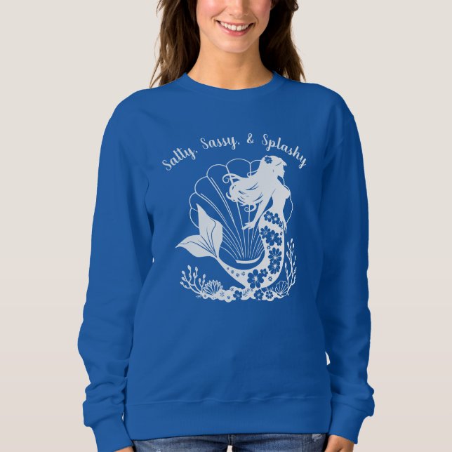 Hawaiisk Sjöjungfru-Salty, Sassy & Splashy Blue T Shirt (Framsida)