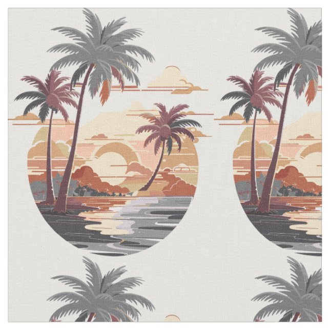 Hawaiisk solnedgång med handflatan träd. tyg (Närbild)