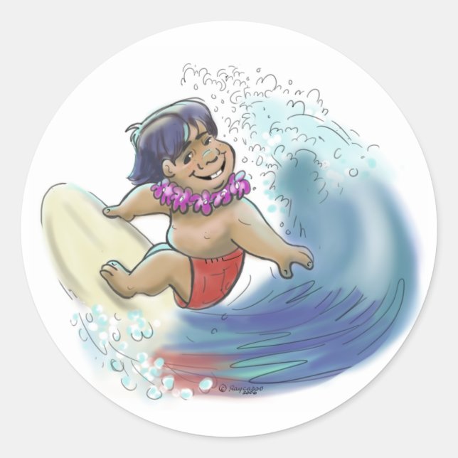 hawaiisk surfer runt klistermärke (Framsida)