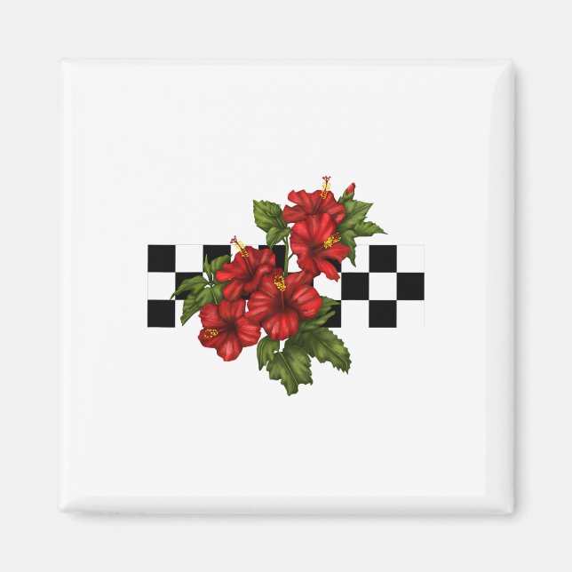 Hawaiisk Tropical Hibiscus Flower Checkerboard Magnet (Framsidan)