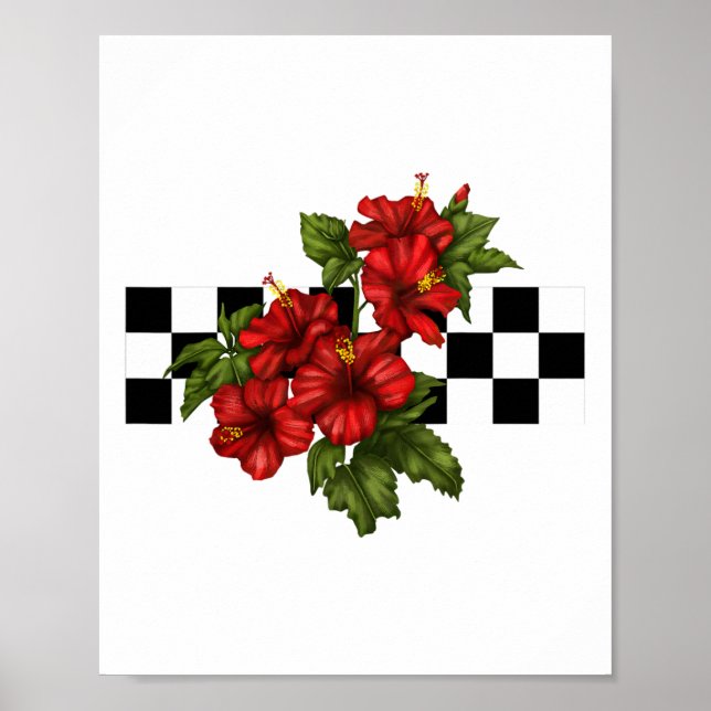 Hawaiisk Tropical Hibiscus Flower Checkerboard Poster (Framsidan)