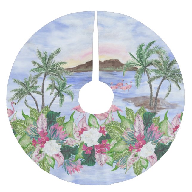 Hawaiiska bliss: Tropical Watercolor Mönster Julgransmatta Borstad Polyester (Framsidan)