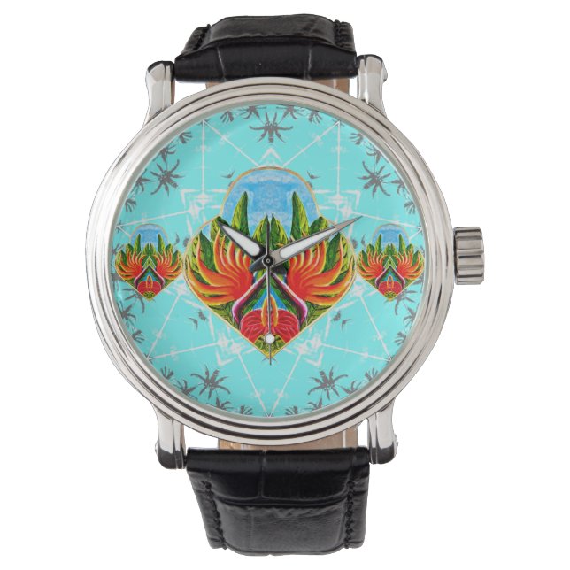 Hawaiiska fåglar i Paradise (blått) Armbandsur (Framsida)