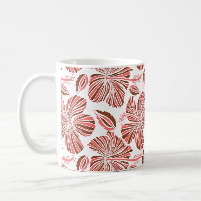 Hawaiiska hibiscus-blommor: bruna tropiska stil. kaffemugg (Vänster)