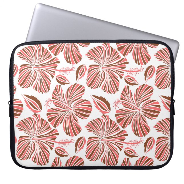 Hawaiiska hibiscus-blommor: bruna tropiska stil. laptop fodral (Framsidan)