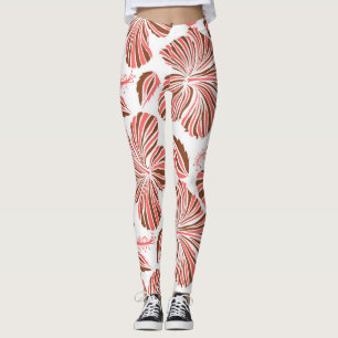 Hawaiiska hibiscus-blommor: bruna tropiska stil. leggings
