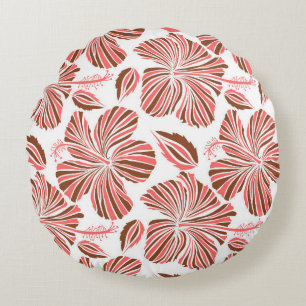 Hawaiiska hibiscus-blommor: bruna tropiska stil. rund kudde