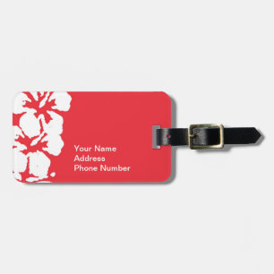 Hawaiiska Hibiscus-blommor på Red Luggage Tag Bagagebricka