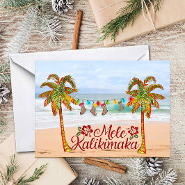 Hawaiiska julstranden med färgfull Handflatan Träd Kort