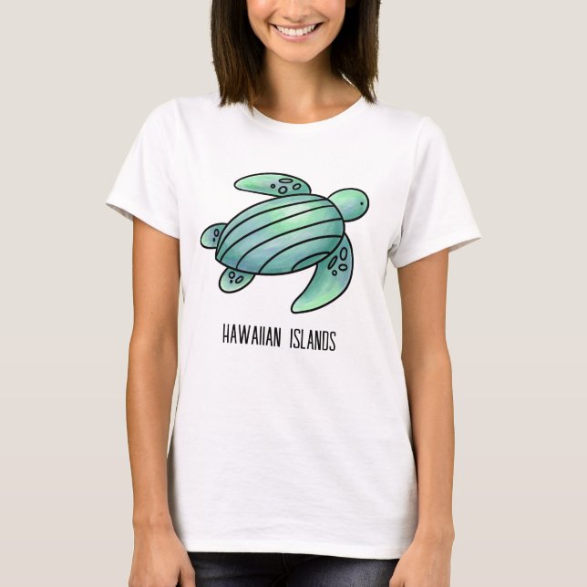Hawaiiska öarna vatten, havssköldpadda (blått grön t shirt (Framsida)