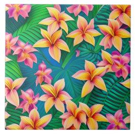 Hawaiiska Tropiska Flower Mönster Kakelplatta