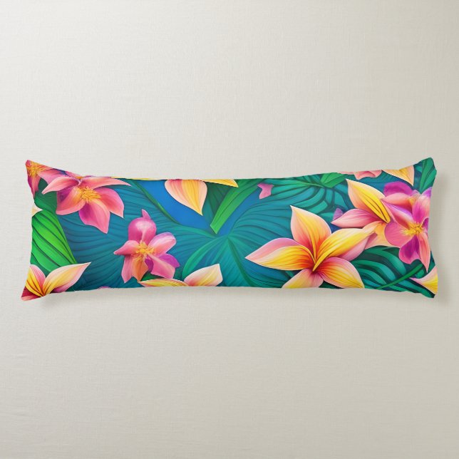 Hawaiiska Tropiska Flower Mönster Kroppskudde (Framsidan)