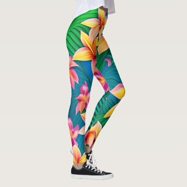 Hawaiiska Tropiska Flower Mönster Leggings (Höger)