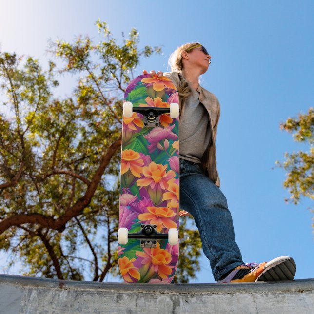 Hawaiiska Tropiska Flower Mönster Mini Skateboard Bräda 18,5 Cm (Utomhus 1)