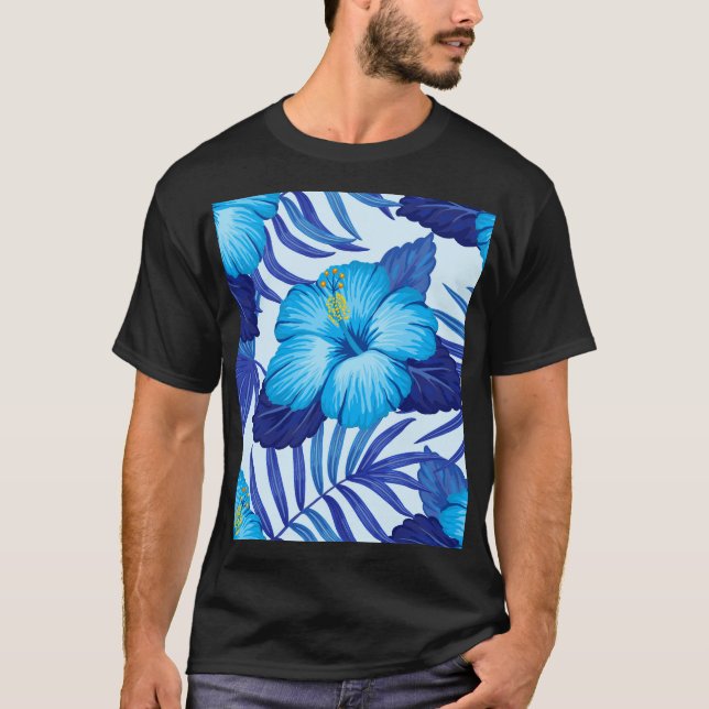 Hawaiiska tropiska växter, hibiscus mönster. t shirt (Framsida)