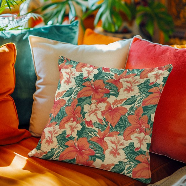 Hawaiiska vibe, estetiska tropiska blommor mönster kudde (Skapare uppladdad)