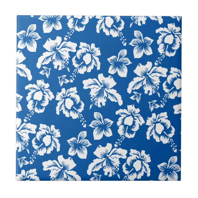 Hawiian Blue Flower Mönster Kakelplatta (Framsidan)