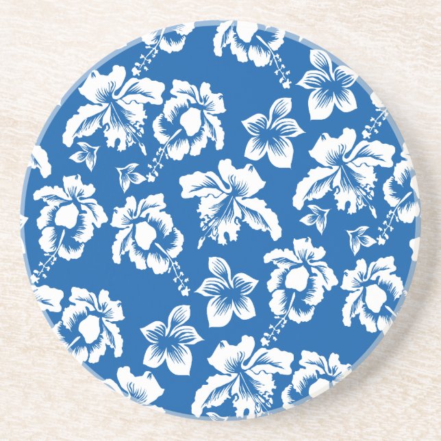 Hawiian Blue Flower Mönster Underlägg Sandsten (Framsidan)