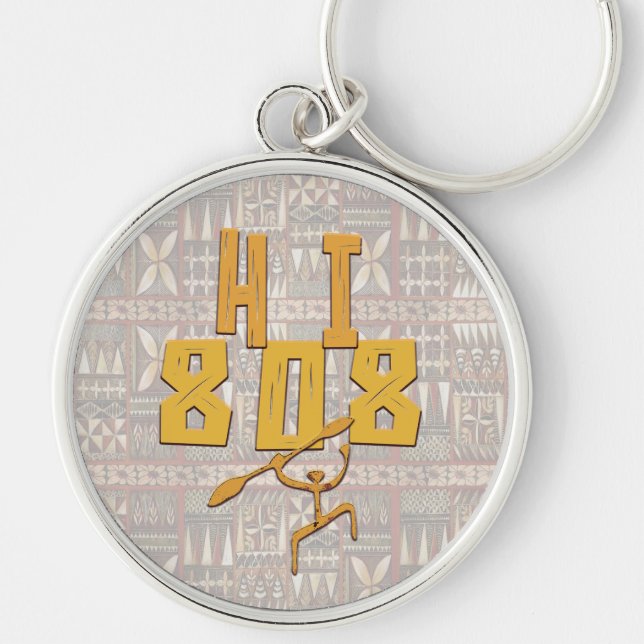 Hawiian Paddleman och.. Tapa Rund Silverfärgad Nyckelring (Framsidan)